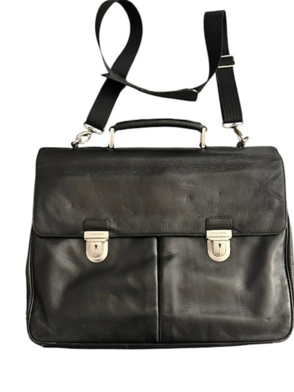 Vintage Hugo Boss Y2K XL Leather Briefcase Messenger Bag WITH KEYS 18x13 Laptop